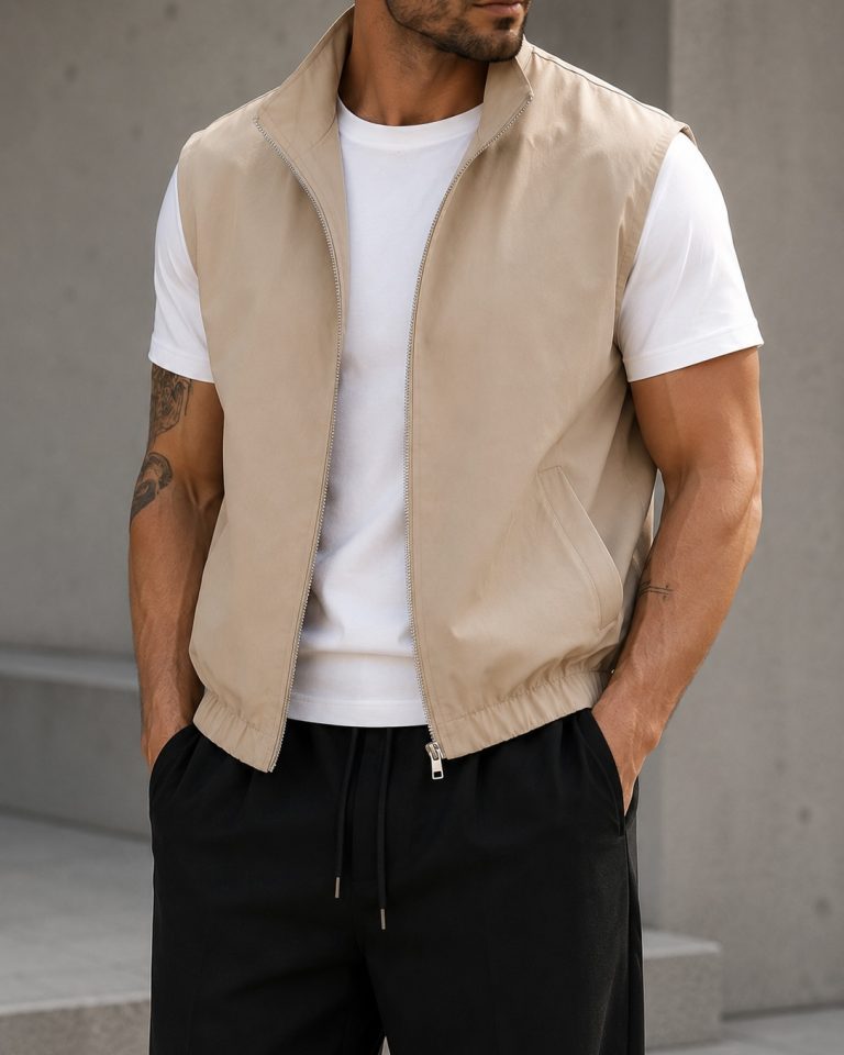 Lightweight Zip Vest - Beige - Urban Boutique