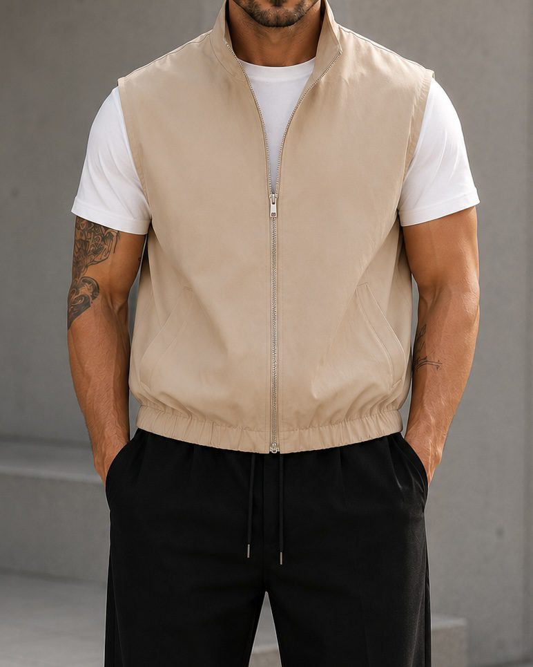 Lightweight Zip Vest - Beige - Urban Boutique